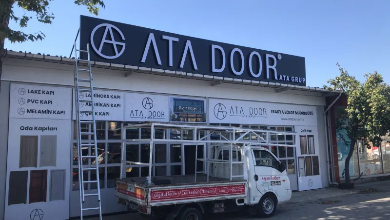 Ata Door · Ata Grup Çatı üstü kutu harf + giydirme — Keşan Reklam Tabela
